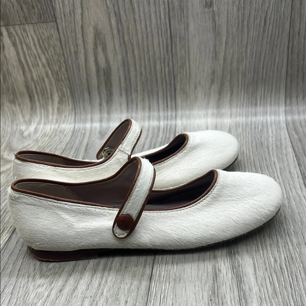 Eli White Mary Jane Flats with Brown Trim